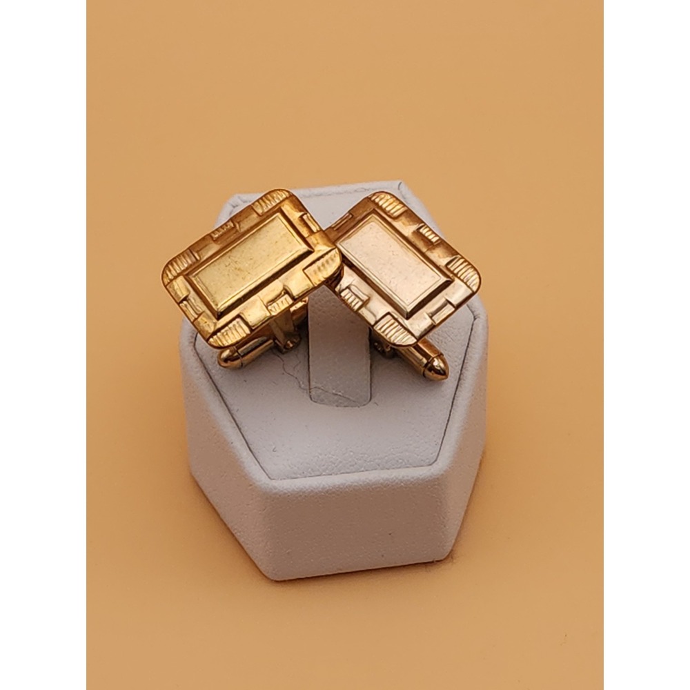 Vintage Art Deco‎ Gold Tone Cufflinks Textured Edge Rectangular FREE $HIPPING!!